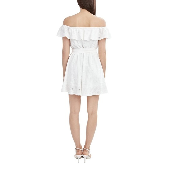 NWOT BCBGeneration Off The Shoulder Fit And Flare Dress in White w/ Sash Bridal - Picture 3 of 9